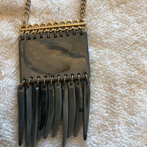 Vintage Lucite Gray Black Necklace adjustable chain 30"+ 4" Medallion hangs 34"